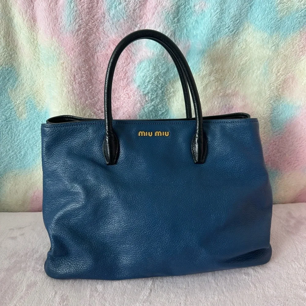 Miu Miu Navy Blue Tote with Black Accents - Picture 3 of 13